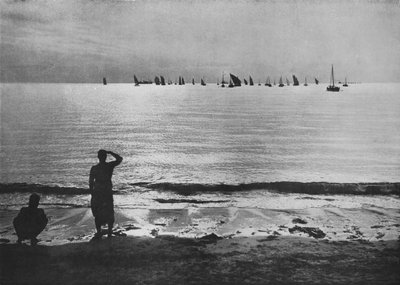Pearling Fleet se vrací do Anchorage při západu slunce, c1890, 1910 od Alfred William Amandus Plate