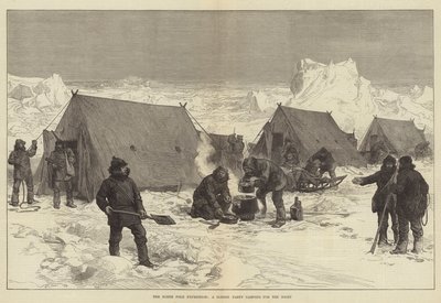 Expedice na severní pól, noční kempování sáňkařů od Alfred William Hunt