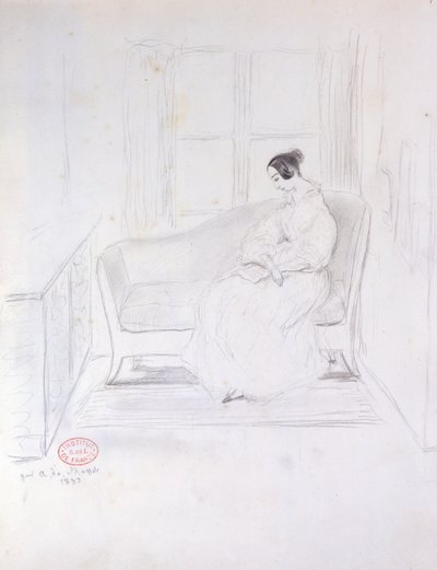 George Sand (1804-76), čtení na pohovce u okna, 1833 od Alfred de Musset