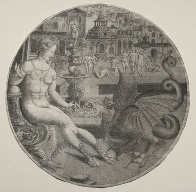 Nahá žena a drak, 1523. od Allaert Claesz