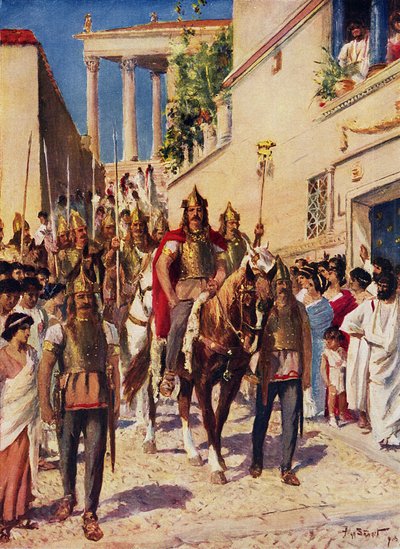 Alaric vstupuje do Athén (barevné lito) od Allan (after) Stewart