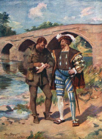 Jock Howieson a Gudeman z Ballengeichu (barevné lito) od Allan (after) Stewart