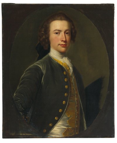 Portrét Valentina Morrise (1727-1789), guvernéra Svatého Vincence (olej na plátně, rozřezaný do oválu a položený na plátno) od Allan Ramsay