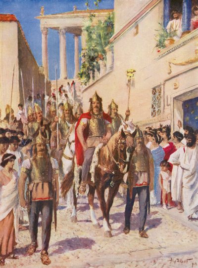 Alarich vjíždí do Athén (barevná litografie) od Allan Stewart