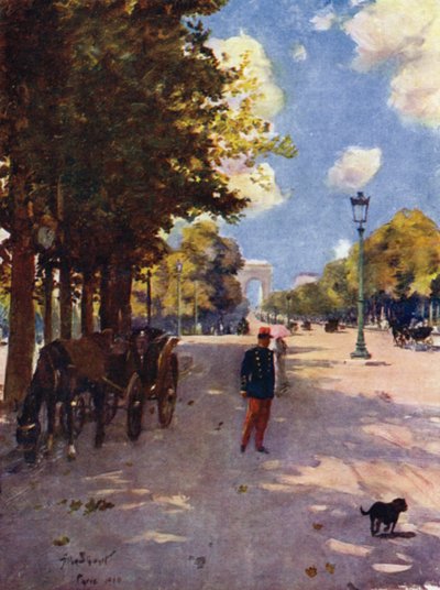 Paříž: Champs-Elysees a Arc de Triomphe (barevné lito) od Allan Stewart