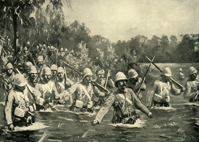 „Bitva u řeky Modder – Highlanders Argyll and Sutherland Crossing the Drift“, 1900. od Allan Stewart