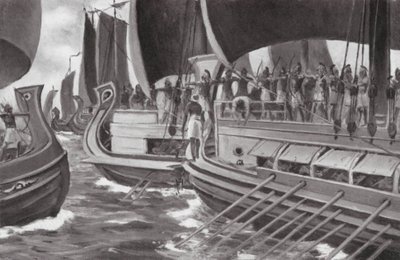 První námořní bitva v historii (litografie) od Allan Stewart