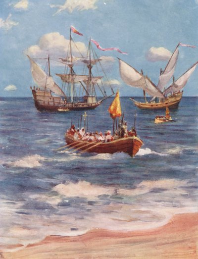 Vasco da Gama přistává v Kalicutu (barevná litografie) od Allan Stewart