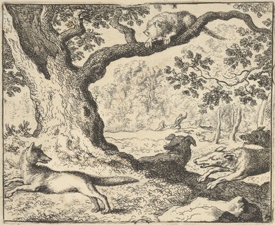 Po Renardově falešném příběhu je jeho otec pronásledován loveckými psy z Hendricka van ..., 1650-75. od Allart van Everdingen