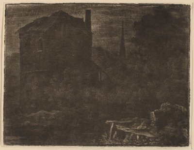 Noční krajina s domem a kostelní věží, pravděpodobně cca. 1660. od Allart van Everdingen