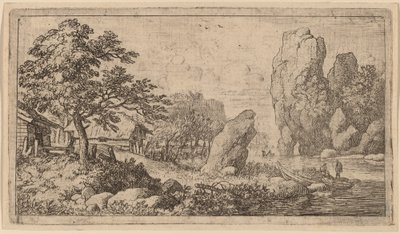 Špicatý balvan na břehu řeky, pravděpodobně kolem r. 16451656. od Allart van Everdingen