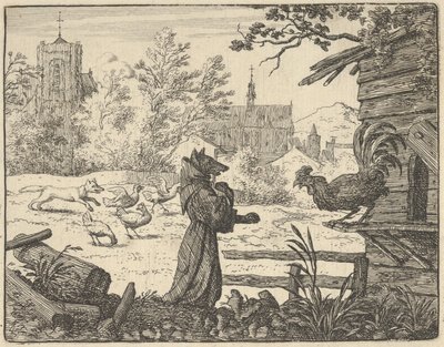 Renard, převlečený za mnicha, získává Kohoutovu důvěru, 1650-75. od Allart van Everdingen