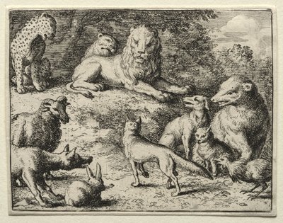 Reynard the Fox: Reynard se objeví u soudu. od Allart van Everdingen