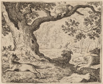 Reynardův otec a kočka pronásledovaná honiči, pravděpodobně kolem r. 16451656. od Allart van Everdingen