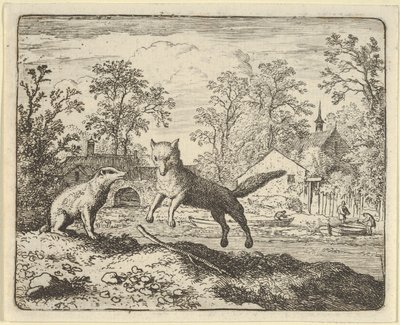 Jezevec ukládá jako trest skočit třikrát přes hůl na zemi, 1650-75. od Allart van Everdingen