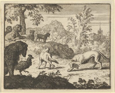 Lev umožňuje boj mezi vlkem a Renardem, 1650-75. od Allart van Everdingen