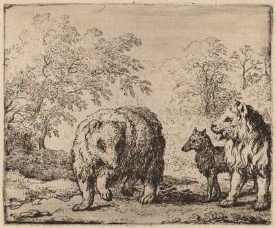 Lev osvobodí medvěda a vlka, pravděpodobně c. 16451656. od Allart van Everdingen