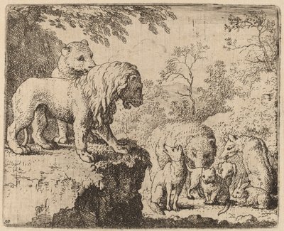 Lev promine Reynardovi před ostatními zvířaty, pravděpodobně c. 16451656. od Allart van Everdingen