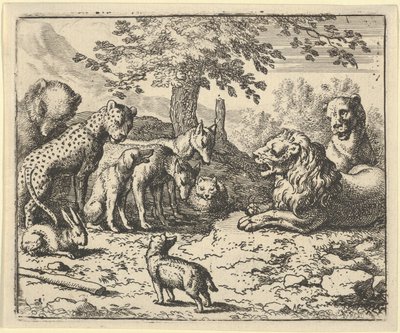 Lev přijímá rady ostatních zvířat pro Renardův trest, 1650-75. od Allart van Everdingen