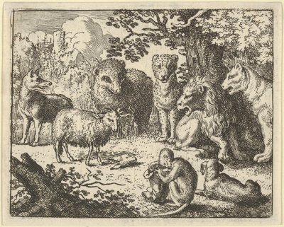 Opice otevře balíček a odstraní králičí hlavu k Velkému překvapení..., 1650-75. od Allart van Everdingen