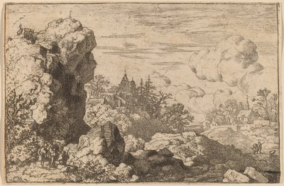 Tři cestovatelé na úpatí vysoké skály, pravděpodobně c. 16451656. od Allart van Everdingen