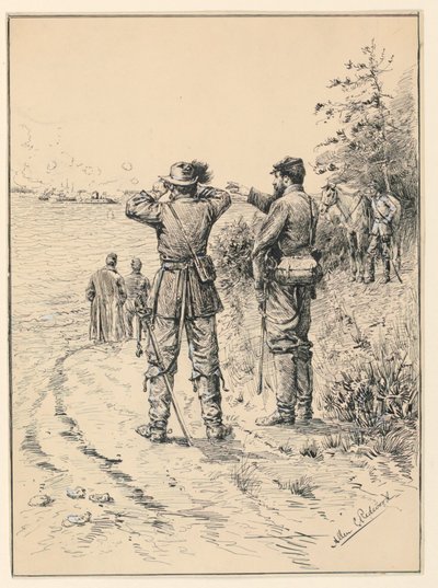 Důstojníci a generál sledující námořní bitvu (bitva o Monitor a Merrimac) od Allen Carter Redwood