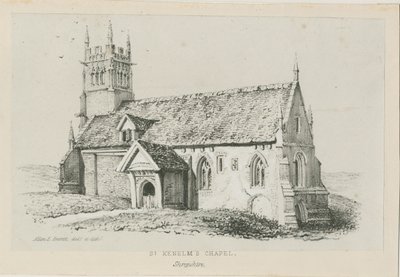 Clent – kaple sv. Kenelma: litografie, nd [c 1840] od Allen Edward Everitt