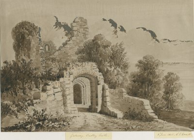 Dudley Castle - The Gateway: červená-sépiová lavírovaná kresba, 8. června 1843 od Allen Edward Everitt
