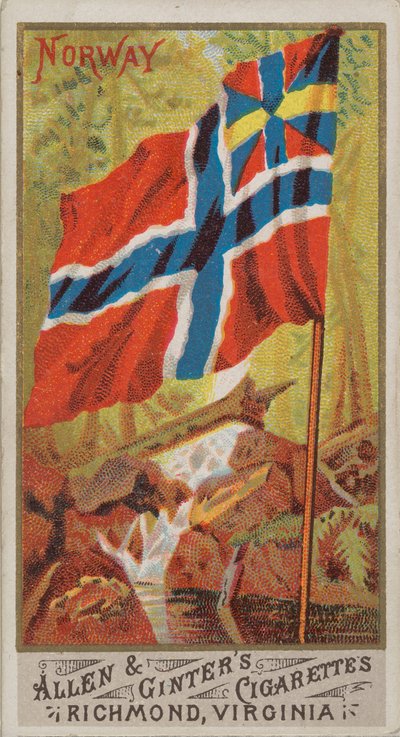 Norsko, od Flags of All Nations, řada 1 N9 pro značky cigaret Allen & Ginter, 1887. od Allen and Ginter