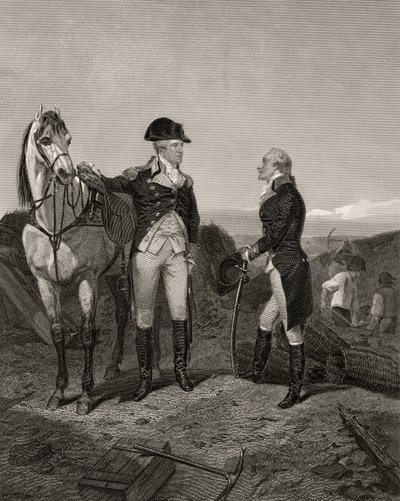 První setkání George Washingtona a Alexandra Hamiltona z „Life and Times of Washington“, svazek I, vydaný v roce 1857 od Alonzo Chappel