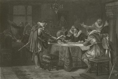Henry Hudson při přebírání pověření od Nizozemské východoindické společnosti, 1609 od Alonzo Chappel