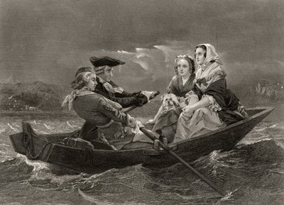 Lady Harriet Ackland na cestě k návštěvě tábora generála Gatese, z „Life and Times of Washington“, svazek I, vydaný v roce 1857 od Alonzo Chappel