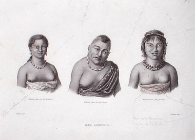 Wives of the Hawaiian Chiefs from Sandwich Islands, c.1824 (rytina) od Alphonse (after) Pellion