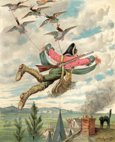 Dobrodružství barona Munchausena (chromolitho) od Alphonse Adolphe Bichard