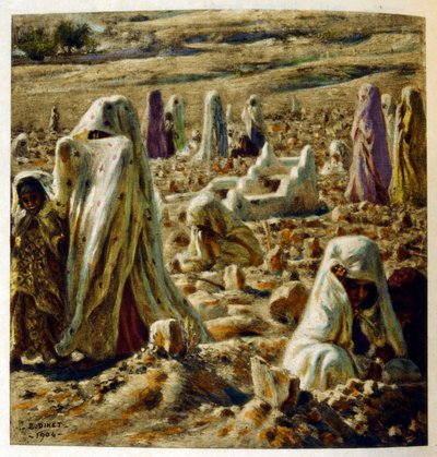 Dinetova ilustrace z knihy "Mirages" Scény z arabského života. 1906. Knihu Mirages, Scenes De La Vie Arab ilustroval Etienne Dinet s komentářem Silmana Ben Ibrahima Bamera. Nasreddine Dinet se narodil jako Alphonse-Etienne Dinet; (1861-1929) byl fren od Alphonse Etienne Dinet