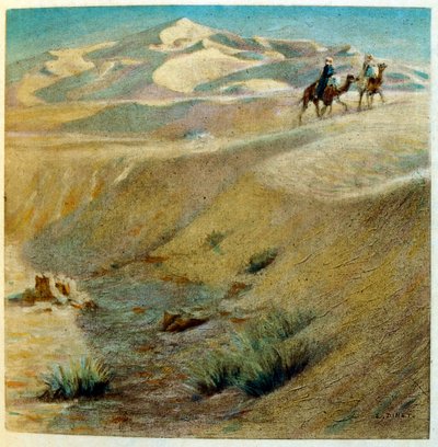 Dinetova ilustrace z knihy "Mirages" Scény z arabského života. 1906. Knihu Mirages, Scenes De La Vie Arab ilustroval Etienne Dinet s komentářem Silmana Ben Ibrahima Bamera. Nasreddine Dinet se narodil jako Alphonse-Etienne Dinet; (1861-1929) byl fren od Alphonse Etienne Dinet
