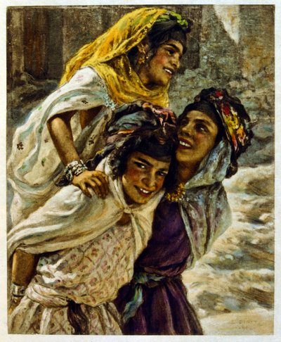 Dinetova ilustrace z knihy "Mirages" Scény z arabského života. 1906. Knihu Mirages, Scenes De La Vie Arab ilustroval Etienne Dinet s komentářem Silmana Ben Ibrahima Bamera. Nasreddine Dinet se narodil jako Alphonse-Etienne Dinet; (1861-1929) byl fren od Alphonse Etienne Dinet