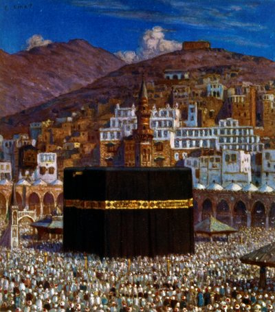 Ilustrace zobrazující muslimské poutníky v Kabbah v Mekce. od Nasreddine Dinet (Alphonse-Étienne Dinet). 1861 1929 od Alphonse Etienne Dinet