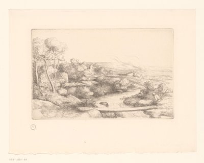 Krajina s prknem nad řekou la passerelle od Alphonse Legros (attributed to)