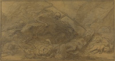 Po bitvě (pero a hnědá tuš s hnědým lakem na hnědém papíře) od Alphonse Legros