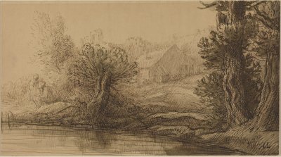 Břeh řeky (pero a hnědá tuš s hnědým lakem na kartonu) od Alphonse Legros