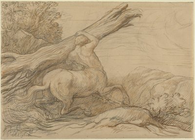 Kentaur nesoucí kmen stromu (hnědá a zelená tuš nad grafitem) od Alphonse Legros