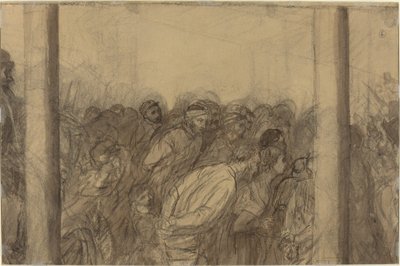 Dav lidí viděný mezi dvěma sloupy [verso]. od Alphonse Legros
