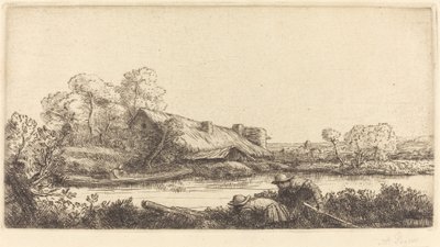 Farma podél řeky viděná večerním světlem od Alphonse Legros