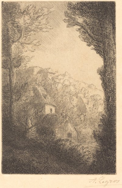 Farma na svahu ve slunečním světle od Alphonse Legros