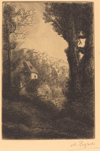 Farma na svahu ve slunečním světle od Alphonse Legros