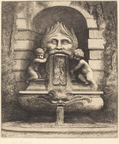 Fontána: Groteska, Děti a pánev Fontána Une: Masque, enfants et bassin. od Alphonse Legros