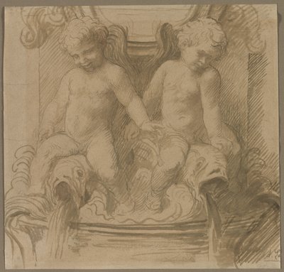 Fontána s putti jezdícími delfíny od Alphonse Legros