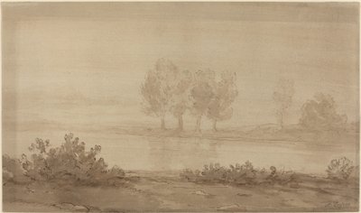 Krajina - čtyři stromy za řekou. od Alphonse Legros