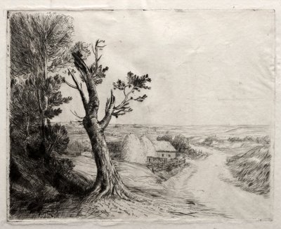 Krajina s stohy slámy od Alphonse Legros